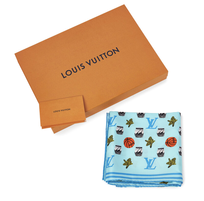 Jonas Wood X Louis Vuitton  Monogram Square Scarf (blue) (2019