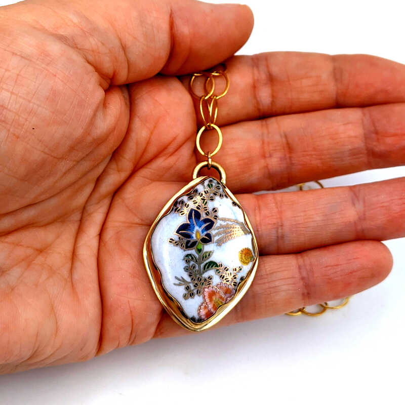 Melanie Sherman Necklace Vintage Japanese Flowers Ceramics