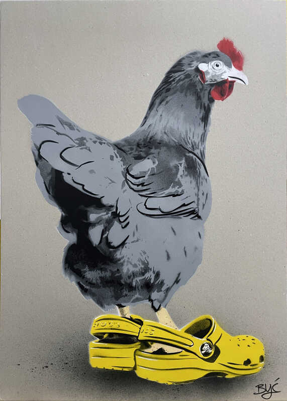 Być Chicken at the Top Crocs (Grey Yellow) (2023) Artsy