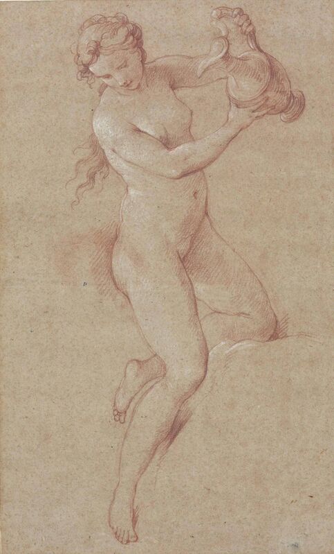 Attributed to Charles-Joseph Natoire | A nude woman holding an ewer (study  for Hebe) | Artsy