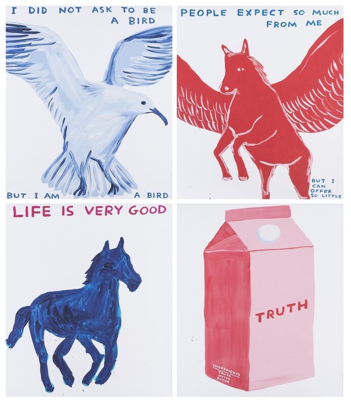 David Shrigley | Four Posters (People Expect so Much Me, Life is Very Good, Did Not Ask To To Be A Truth) (2016-2021) Artsy