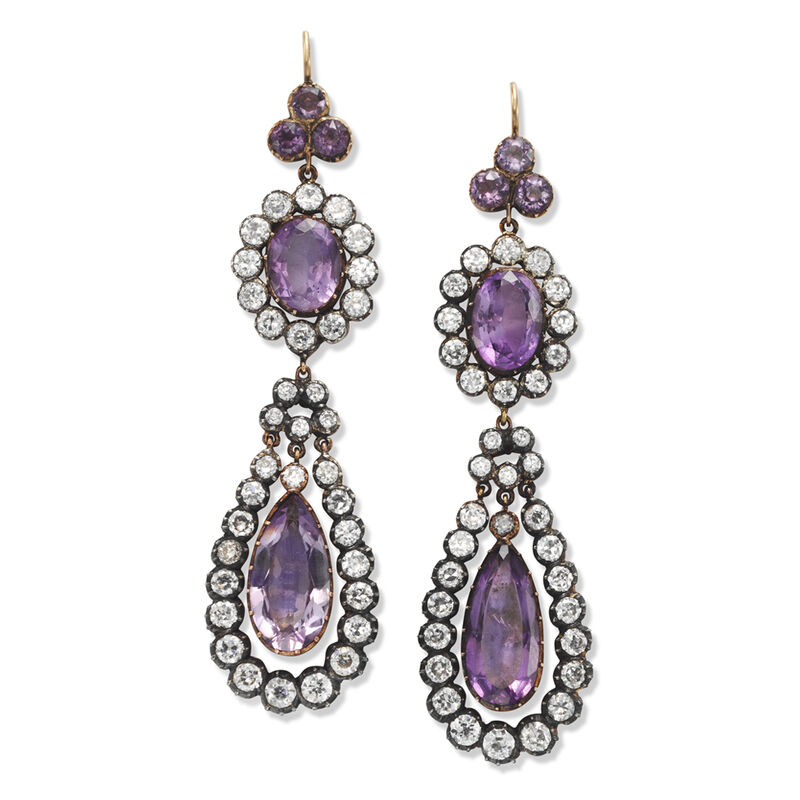 Antique Jewelry | Amethyst and diamond earrings (ca. 1880) | Artsy