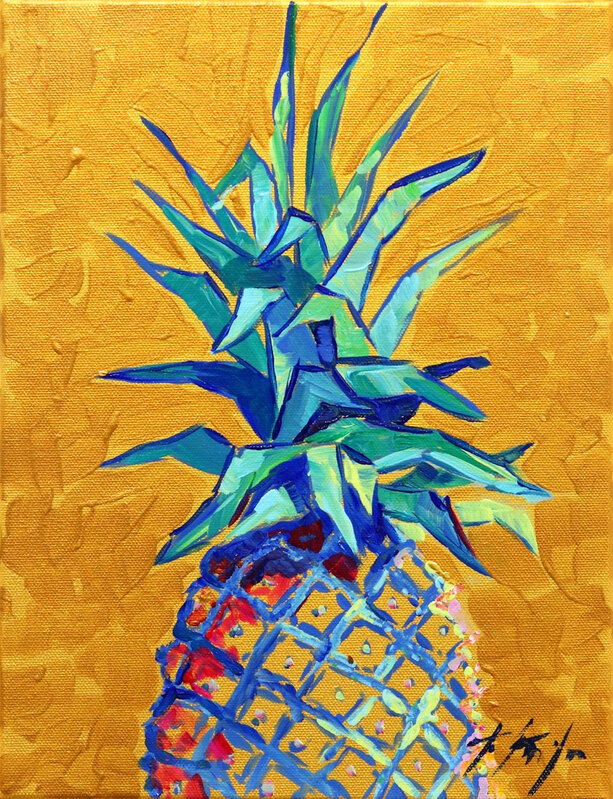 Golden Pineapple Oil Painting By Zaure Kadyke