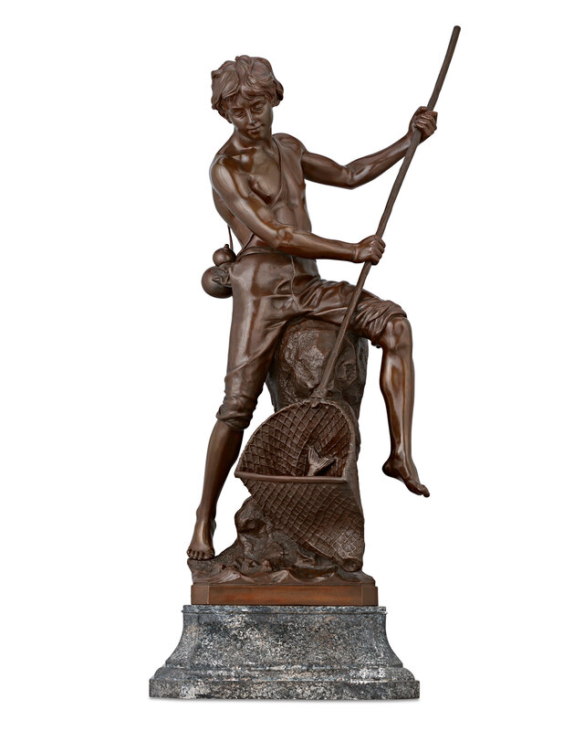 bronze fisher with net Z of Men 1/2 Life-size Sculpture Fisher Boy (Late 19th Century)