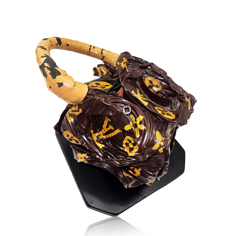 Contemporary Art - Mixed media on steel - Crushed Louis Vuitton handbag  with baby purse - Norman Gekko