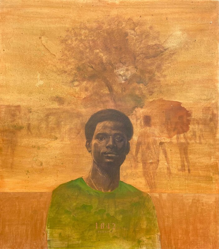 Christopher Samuel Idowu, ‘Under the Agiya Tree, c.a 1842, ’, 2023, Painting, Acrylic, conte crayon, pastel, and silkscreen printing on canvas, SMO Contemporary Art