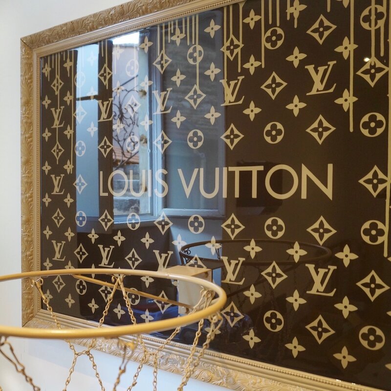 Louis Vuitton, Wall Decor, Nwt Louis Vuitton Framed Metallic Gold Lv Logo  Art Picture