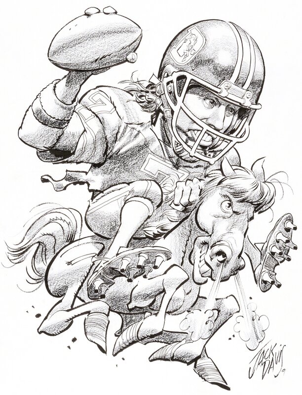 Jack Davis, Denver Broncos John Elway NFL Football Illustration; Original  Art (1990), Available for Sale