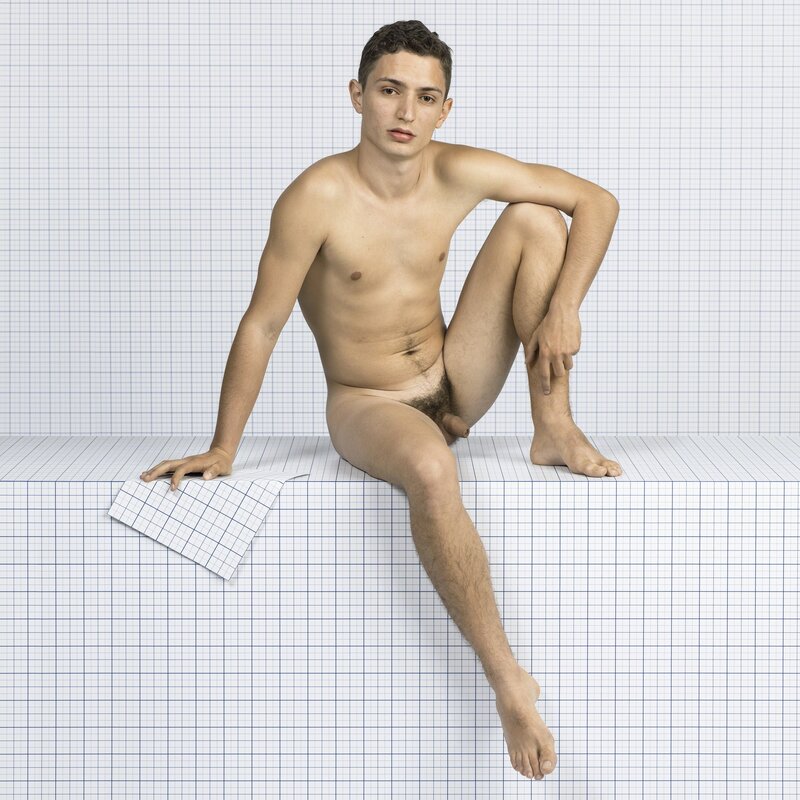 Charlie White, Naked Boy Sitting Down, Looking Towards Camera (2014)