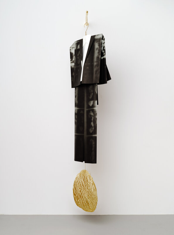 Lap-See Lam, ‘Dreamers' Quay (Singing Chef Suits)’, 2022, Mixed Media, Hand folded double-sided inkjet print on washi paper, hanger, stainless steel, brass scale, brass bar, Swiss Institute Benefit Auction