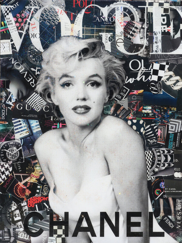 Jim Hudek, Glitter Vogue Black and White Pop Art Resin Collage Portrait  of Marilyn Monroe (2021)