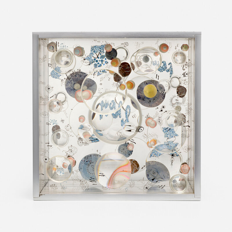 Mary Bauermeister, ‘What 4 Junior’, 1970, Mixed Media, Ink, glass, glass lens, wooden sphere, wooden object, stones, stainless steel construction, Rago/Wright/LAMA