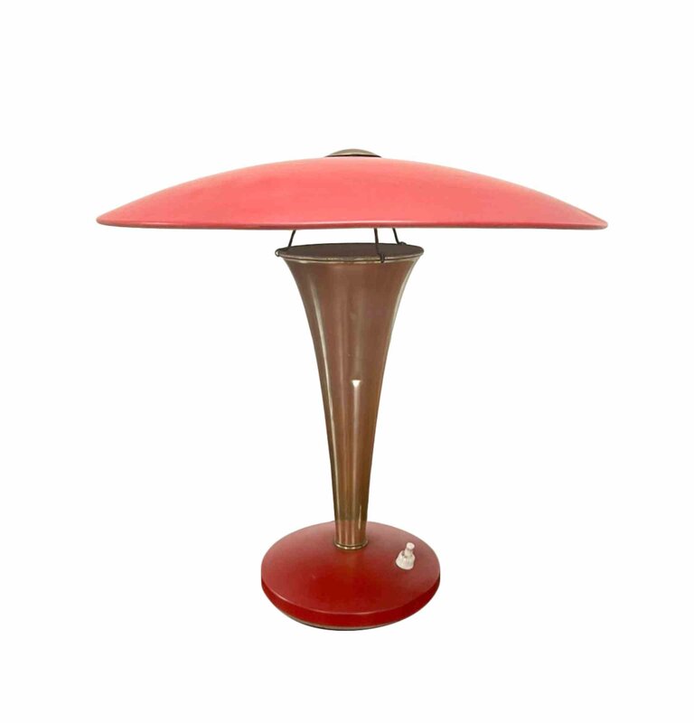 Stilnovo vintage red brass table lamp,1950s