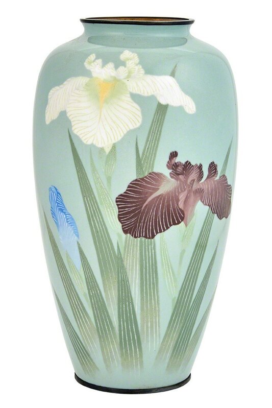 White Japanese Vase with Purple Irises - I Like Mikes Mid Century