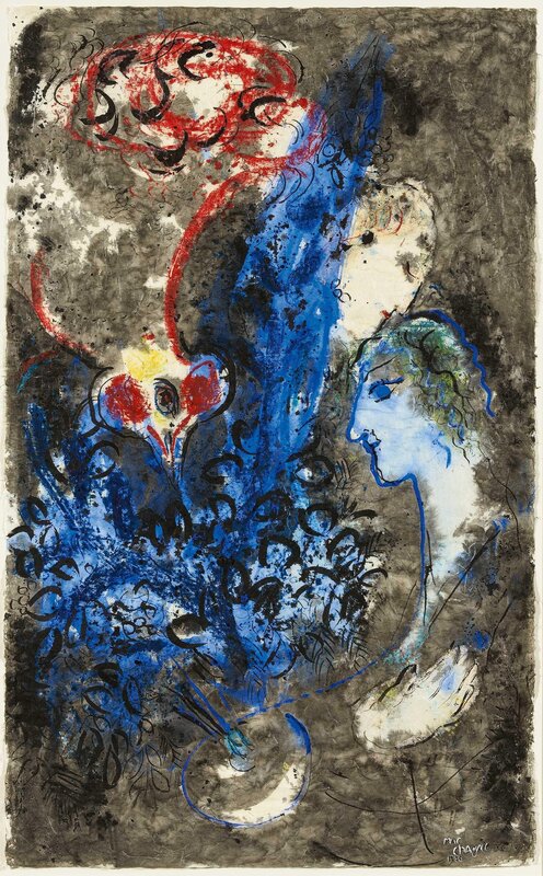 Chagall Ink Drawing Le coq et les deux visages (1956) by Marc Chagall | Artsy