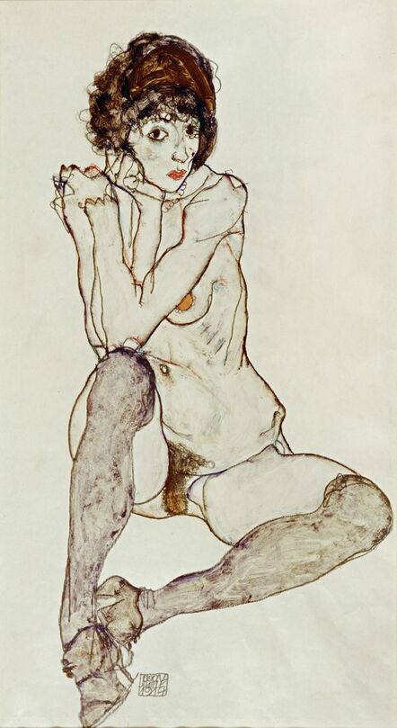 Egon Schiele, ‘Seated Female Nude, Elbows Resting on Right Knee’, 1914