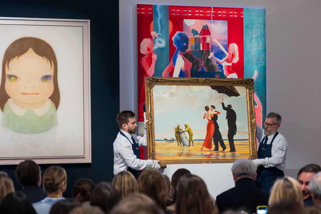 Banksy artwork inspired by Jack Vettriano sells for .4 million at Sotheby’s. Banksy artwork inspired by Jack Vettriano sells for .4 million at Sotheby’s.