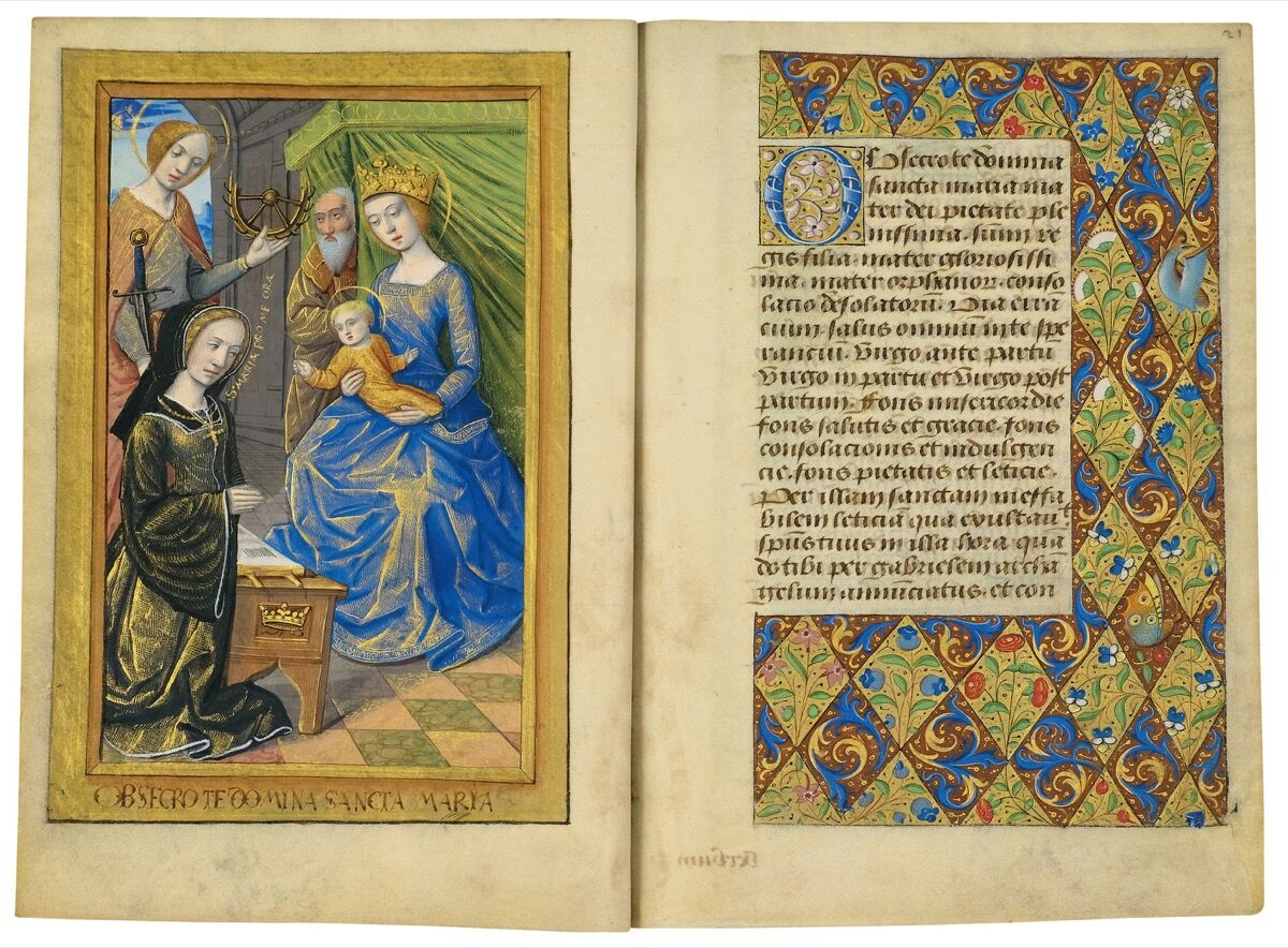 Jean Pichore y el Maestro de Martainville, Libro de Horas, probablemente para la reina Catalina de Aragón, c.  1503–07.  Cortesía de Antiquariat Bibermühle.