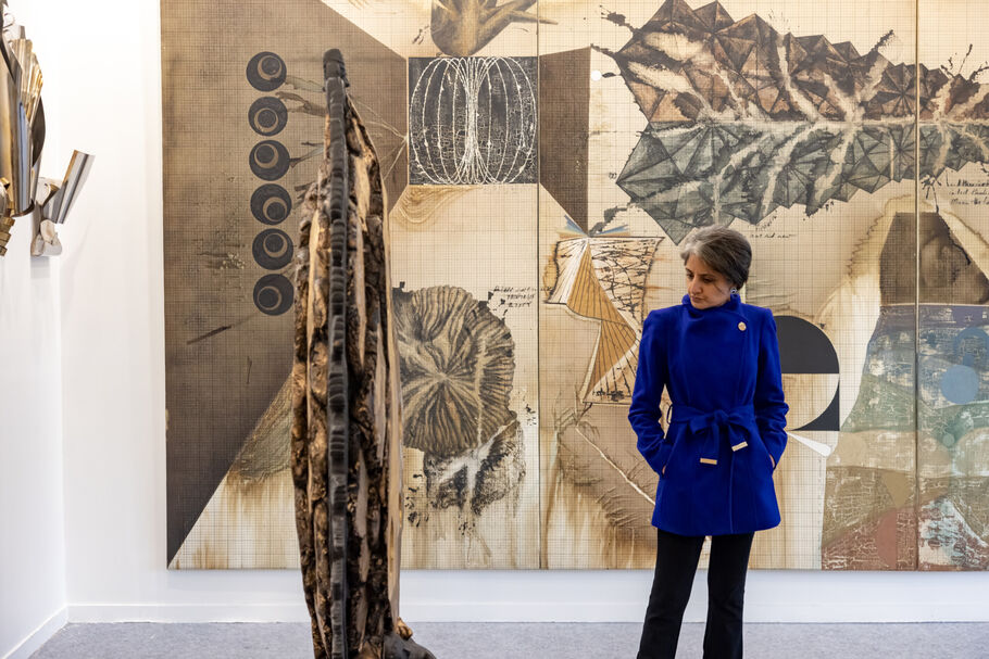 Exploring 2024's Asian Art Scene: Highlights and Trends 2 ?quality=80&resize to=width&src=https%3A%2F%2Fartsy media uploads.s3.amazonaws.com%2FJC1lMKJLER0U m1pF21oqA%252FVisitor at Chemould Prescott Road Booth courtesy of India Art Fair scaled Visions Art