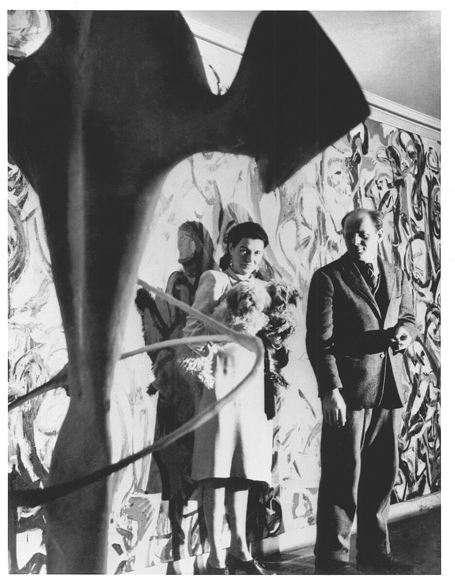 Peggy Guggenheim and Jackson Pollock in front of Pollockâ€™s Mural, 1943. Â© Foto George Kargar. Image courtesy of The University of Iowa.
