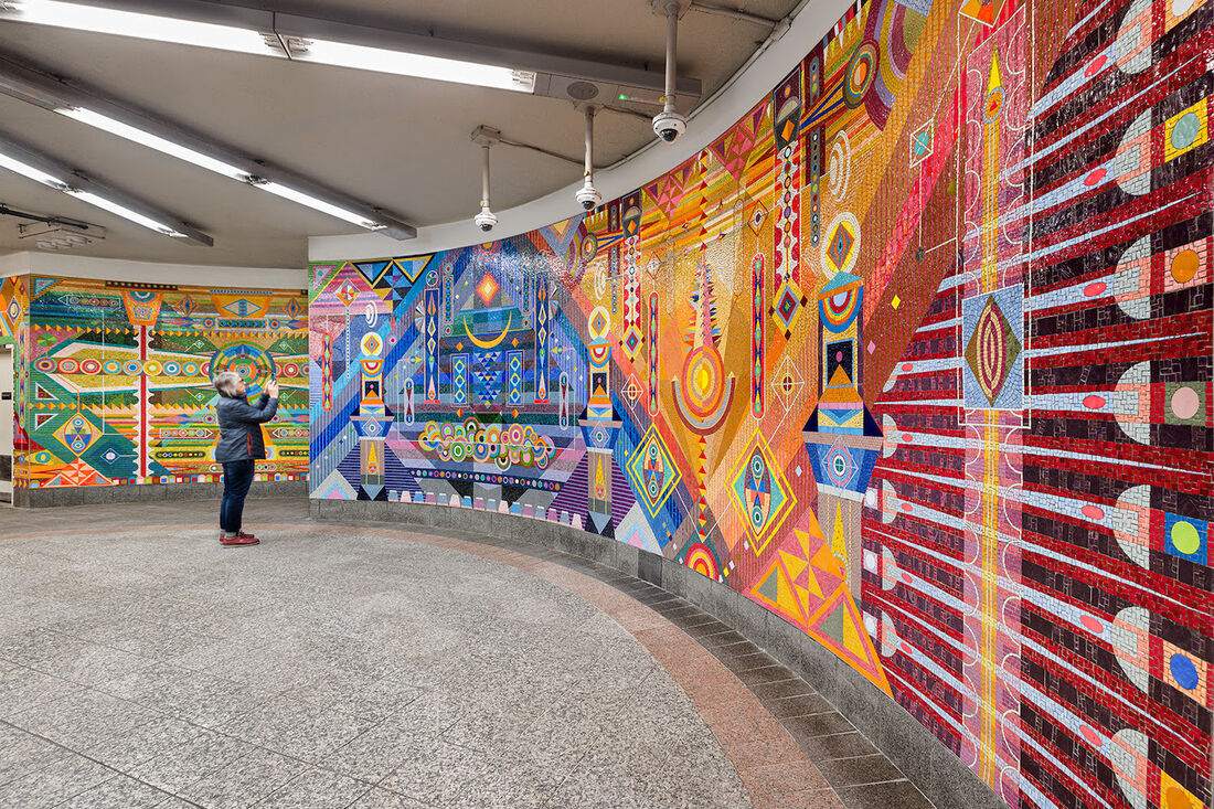 New York subway unveils artist mural inspired by Hilma af Klint. New York subway unveils artist mural inspired by Hilma af Klint.