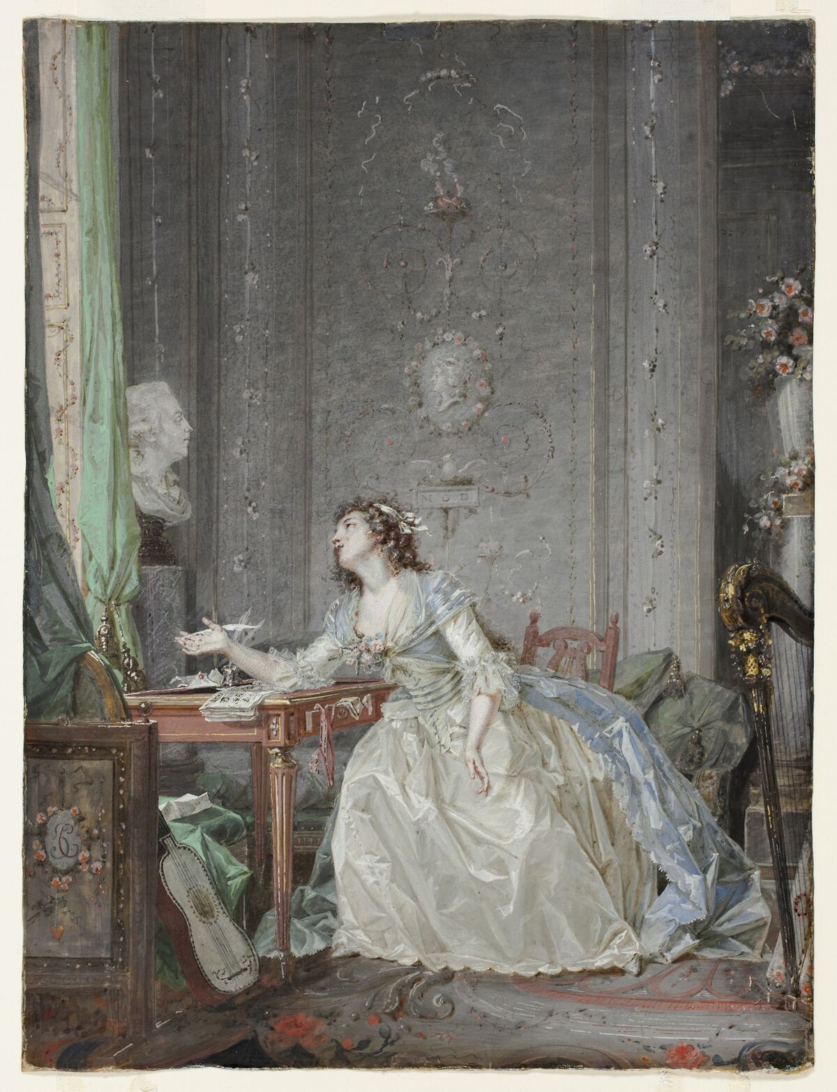 Claude Hoin, Interior with a Portrait of a Young Lady Before a Bust, 1788.  Courtesy of the Art Institute of Chicago.