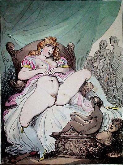 Thomas Rowlandson, A Woman exposes herself in a tent. Image via Wikimedia Commons.