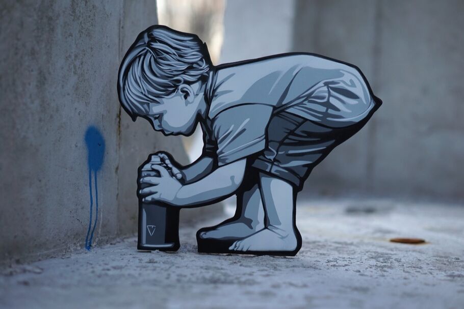 Banksy Louis Vuitton Kid Light Blue HD Metal Print