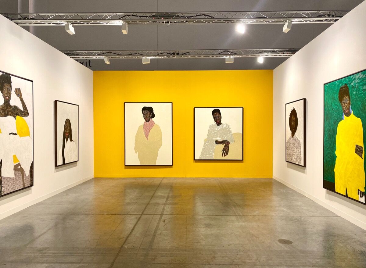 Installation view of works by Amoako Boafo, in Mariane Ibrahim&#x27;s booth, at Art Basel in Miami Beach, 2019. Courtesy of the artist and Mariane Ibrahim.