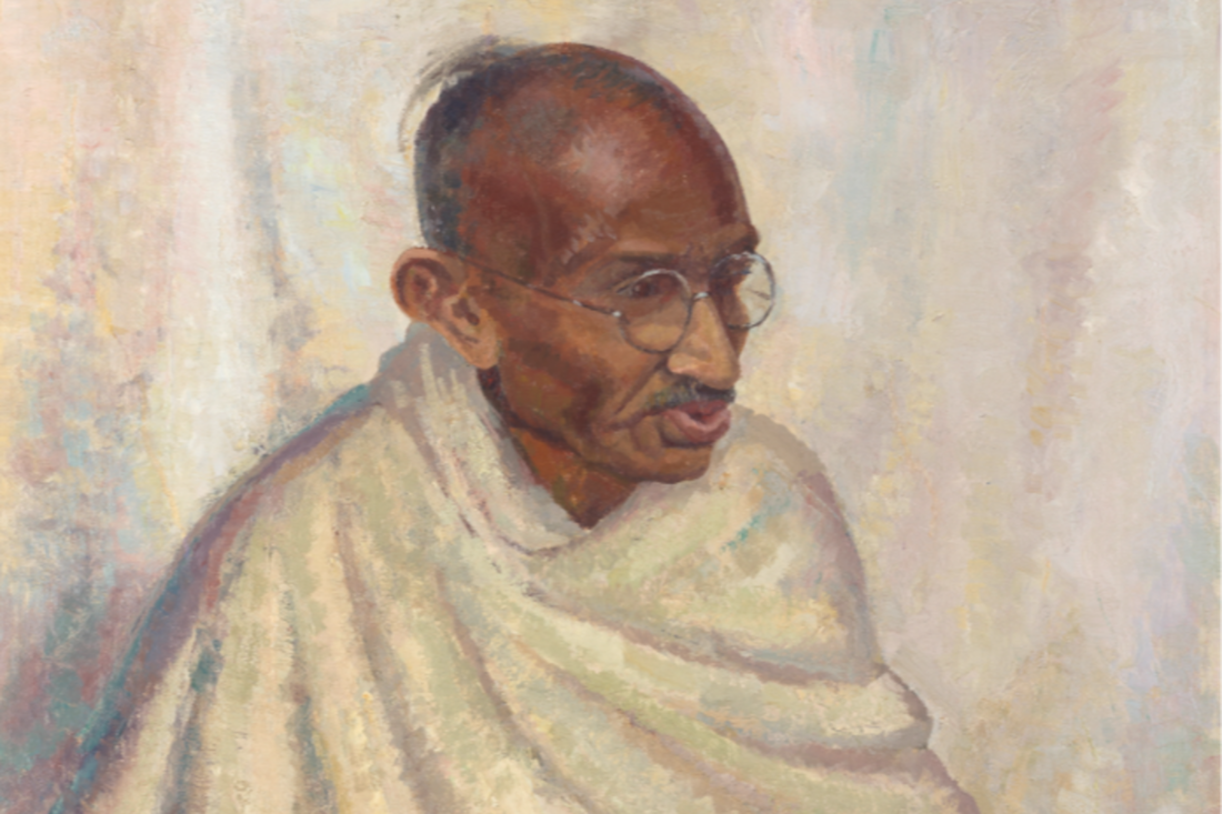 Rare Gandhi portrait sells for triple its low estimate at auction. Rare Gandhi portrait sells for triple its low estimate at auction.