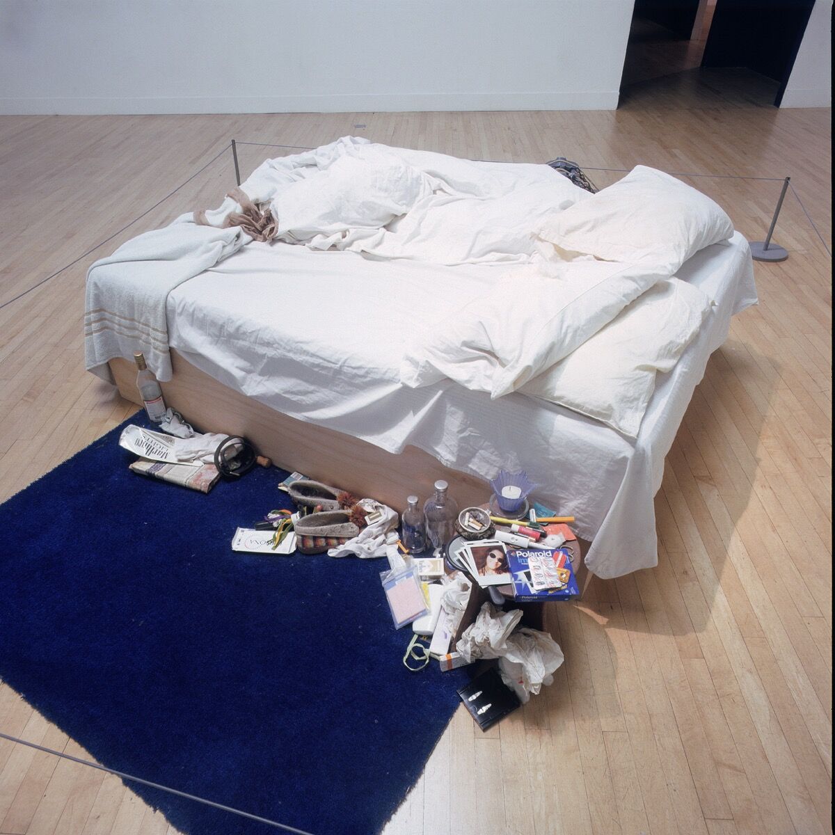 Installation view of Tracey Emin, My Bed, at the Turner Prize Exhibition, Tate Gallery, London, 1999-2000. Photo © Stephen White. © 2018 Tracey Emin. All rights reservied, DACS, London / Artists Rights Society (ARS), New York. Courtesy of White Cube.