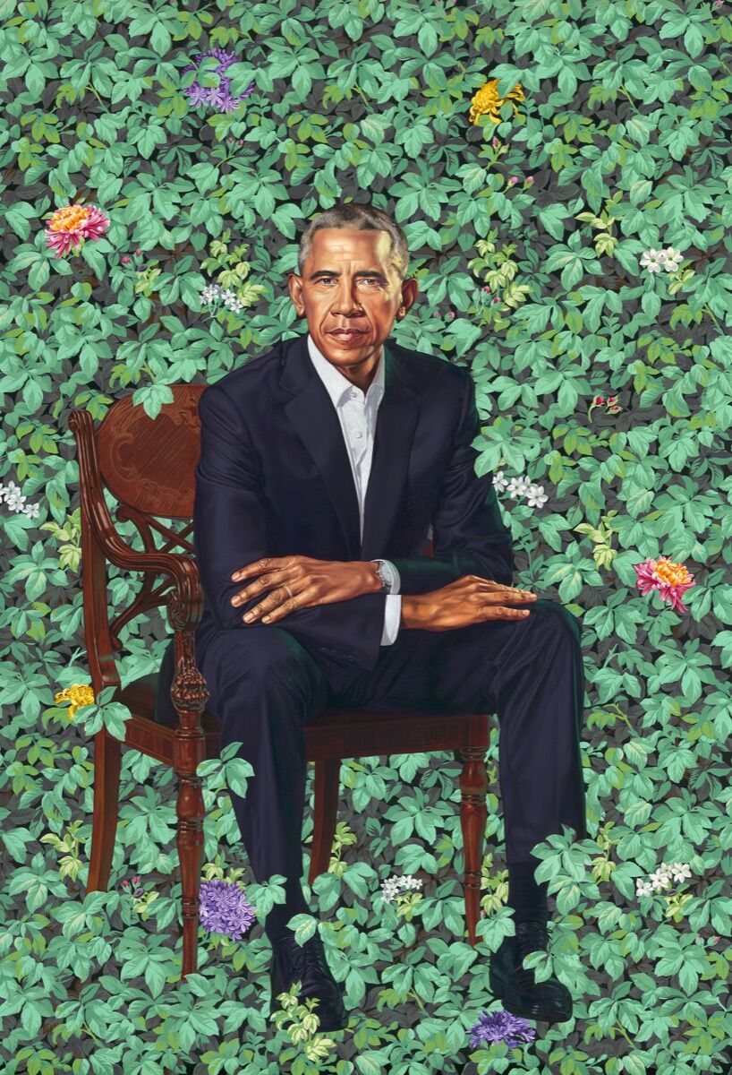 Kehinde Wiley, Barack Obama, 2018. © 2018 Kehinde Wiley. Courtesy of the National Portrait Gallery, Washington D.C.