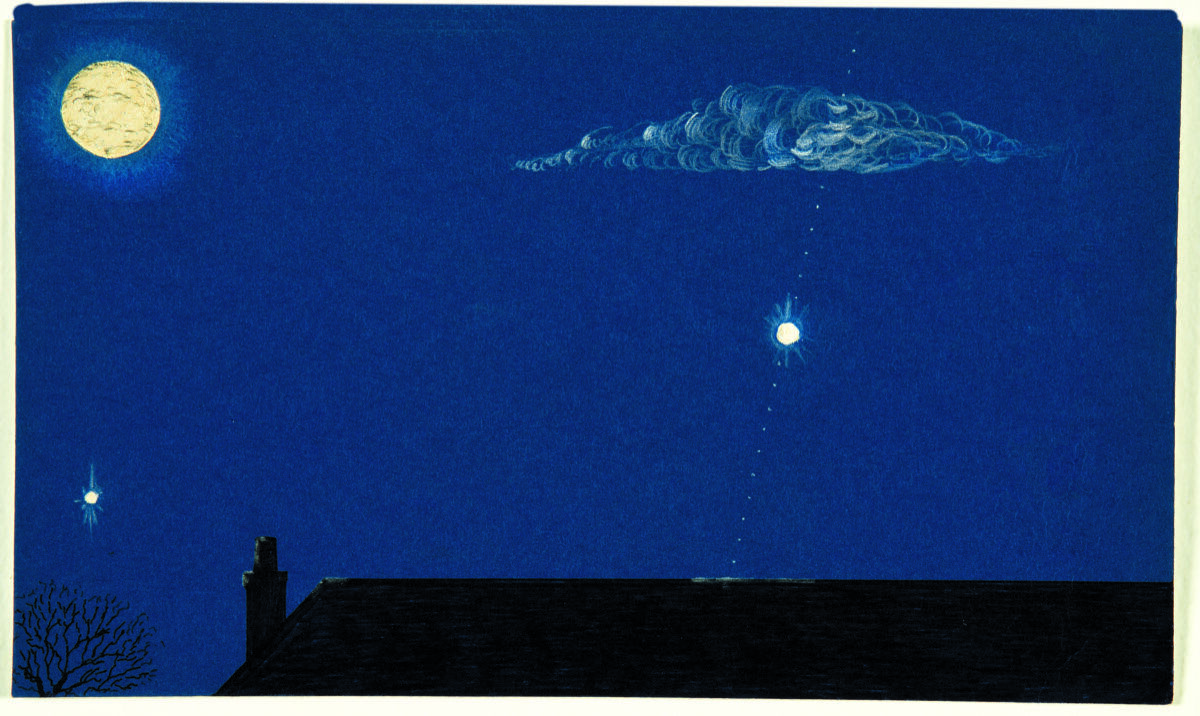The National Archives AIR 2/18961. Painting of a UFO spotted on 18 January 1975, near Birmingham. Later identified as satellites Zond 4 and Cosmos 460.