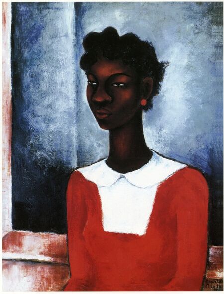 black woman reading painting
