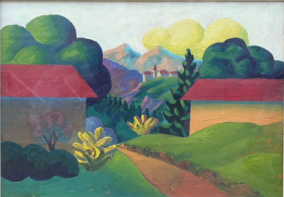 Salvo, ‘La valle’, 1990, Painting, Olio su carta intelata, Galleria Arte Pentagono