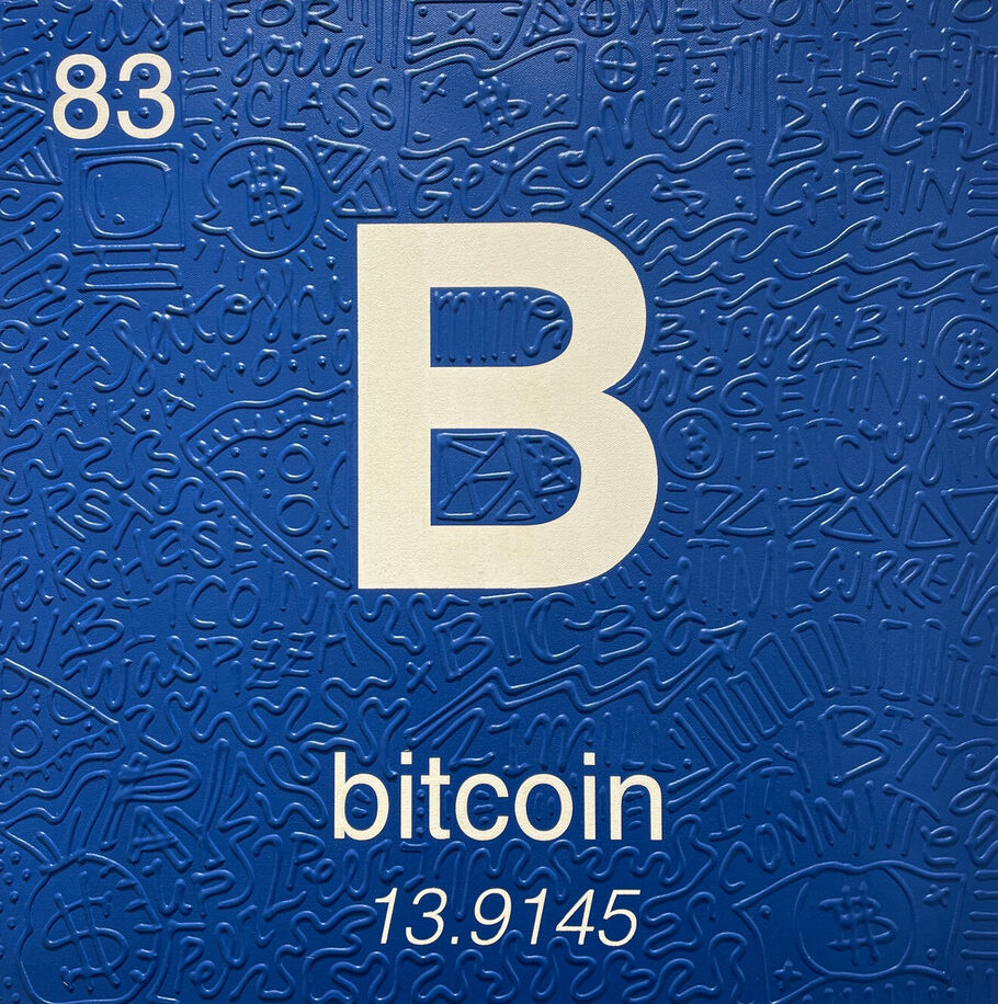 Cayla Birk., ‘BITCOIN’, 2022, Mixed Media, Acrylic, Spray Paint, Silicone + Ink on canvas, Red Eight Gallery