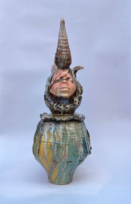 Freya Bramble-Carter, ‘Unicorn ’, 2024, Sculpture, Stoneware clay thrown, altered and sculpted, glazed in layers of multiple colours, Cynthia Corbett Gallery