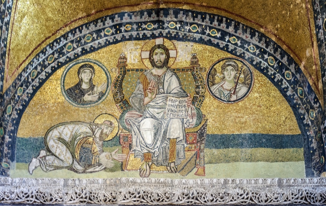 Imperial Gate mosaic at the Hagia Sophia, Istanbul. Photo via Wikimedia Commons. 