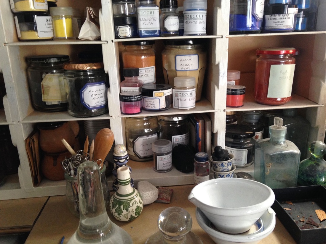 Pigments in Jane Jelley&#x27;s studio. Courtesy of Jane Jelley. 