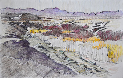 Sean Wallis Standing Firm Red Barn Path Flowers Mountains