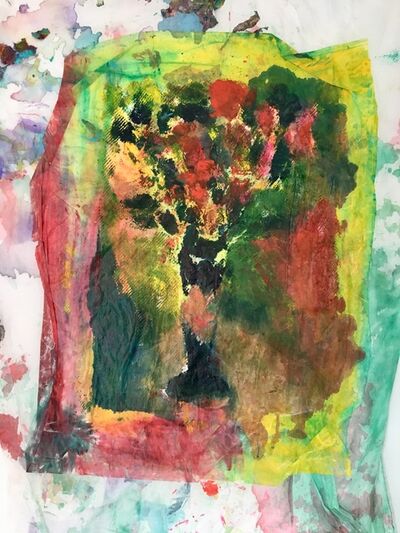 Joel Handorff Large Acrylic Painting Of Flowers On Fabric