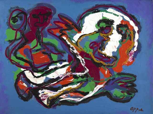 Karel Appel Figures In Blue Background 1987 Available