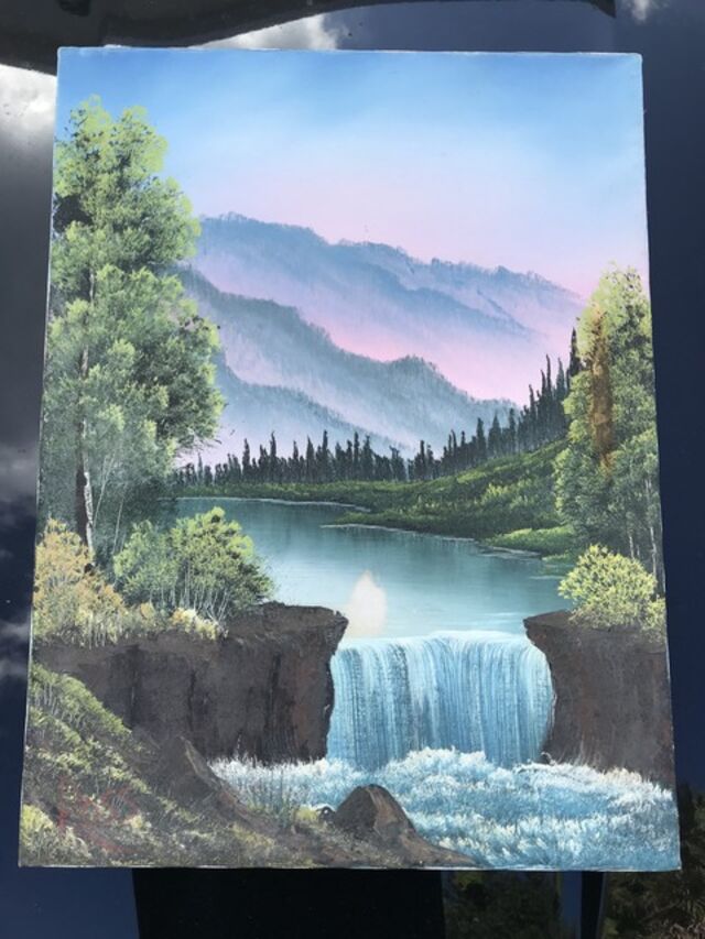 Bob Ross Bob Ross Mountain Waterfall Signed Original Painting bob-ross-bob-ross-mountain-waterfall-signed-original-painting