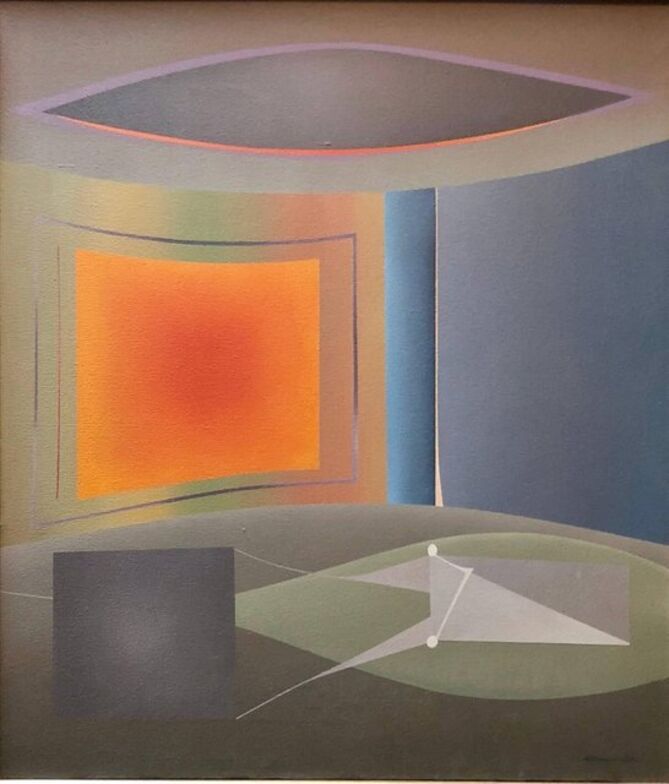 Francesco Gennaro Abstract Geometric Italian Futurist Oil Painting