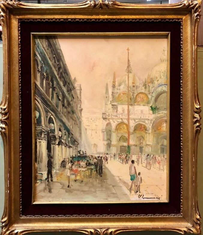 View Of San Marco Piazza Venezia Italian Oil Painting Early 20th