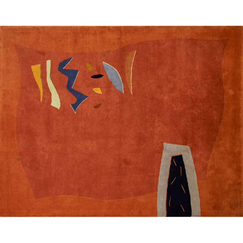 Toulemonde Bochart Helen Yardley Baby Lone Limited Edition Wool Area Rug With Colorful Abstract Geometric Design On Orange Ground Ca 1990s Artsy