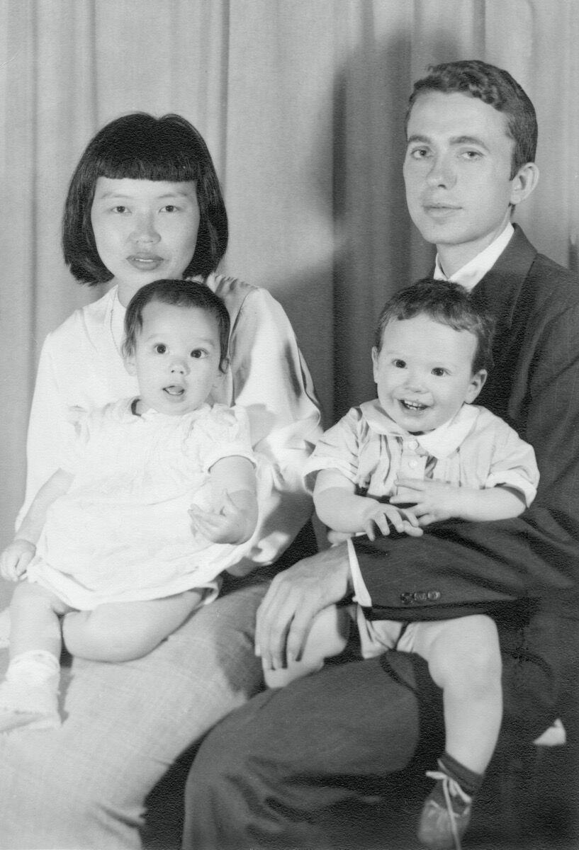Portrait of Ruth Asawa and Albert Lanier holding Aiko and Xavier, 1951. Courtesy of Estate of Ruth Asawa.