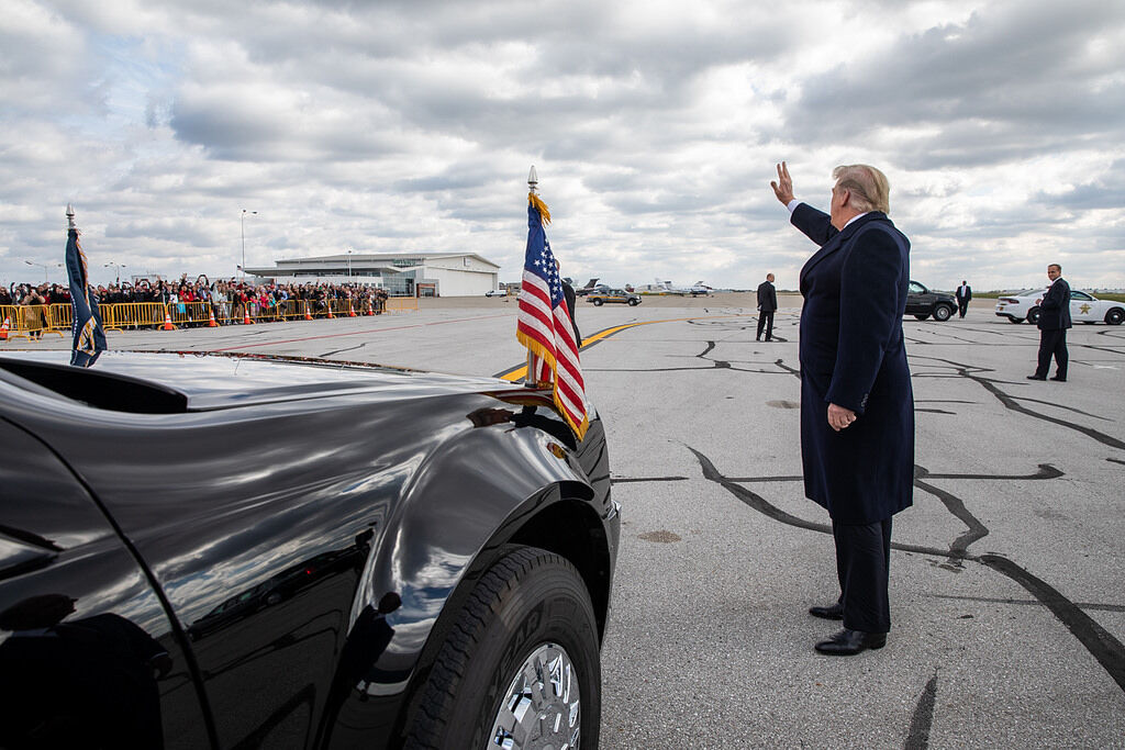 President Donald J. Trump waves to awaiting supporters, 2018. Photo by Shealah Craighead. Courtesy of the White House Photo Office via Flickr.