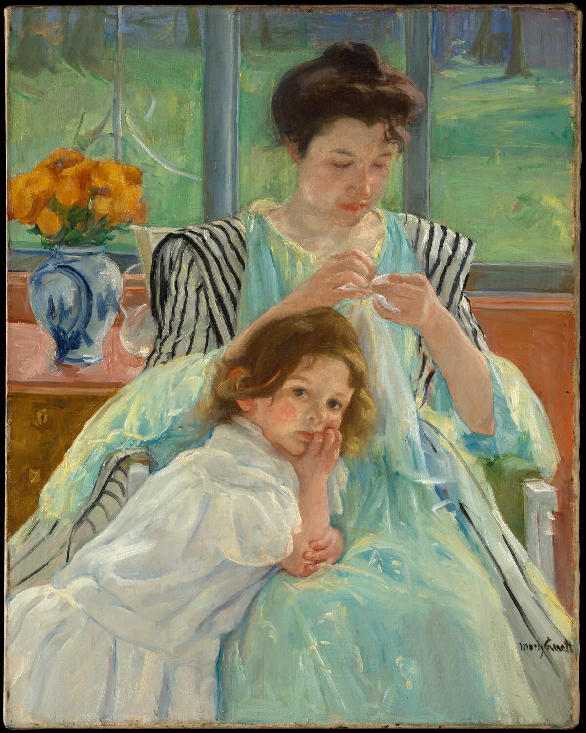 Mary Cassatt, Young Mother Sewing, 1990. Courtesy of the Metropolitan Museum of Art. 