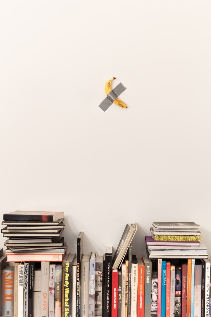 Installation view of Maurizio Cattelan, Comedian , 2019. Photo by Zeno Zotti. Courtesy of Perrotin.